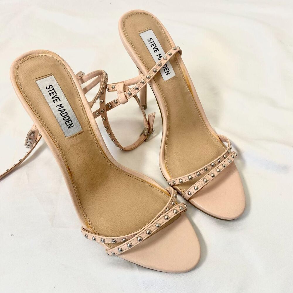 Steve Madden Model Wish Blush Pink Leather Studded Lace-Up High Heels US 8.5 - Picture 1 of 6